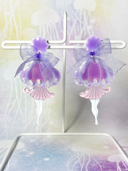 Jellyfish Fairy Earrings (Purple ribbon)