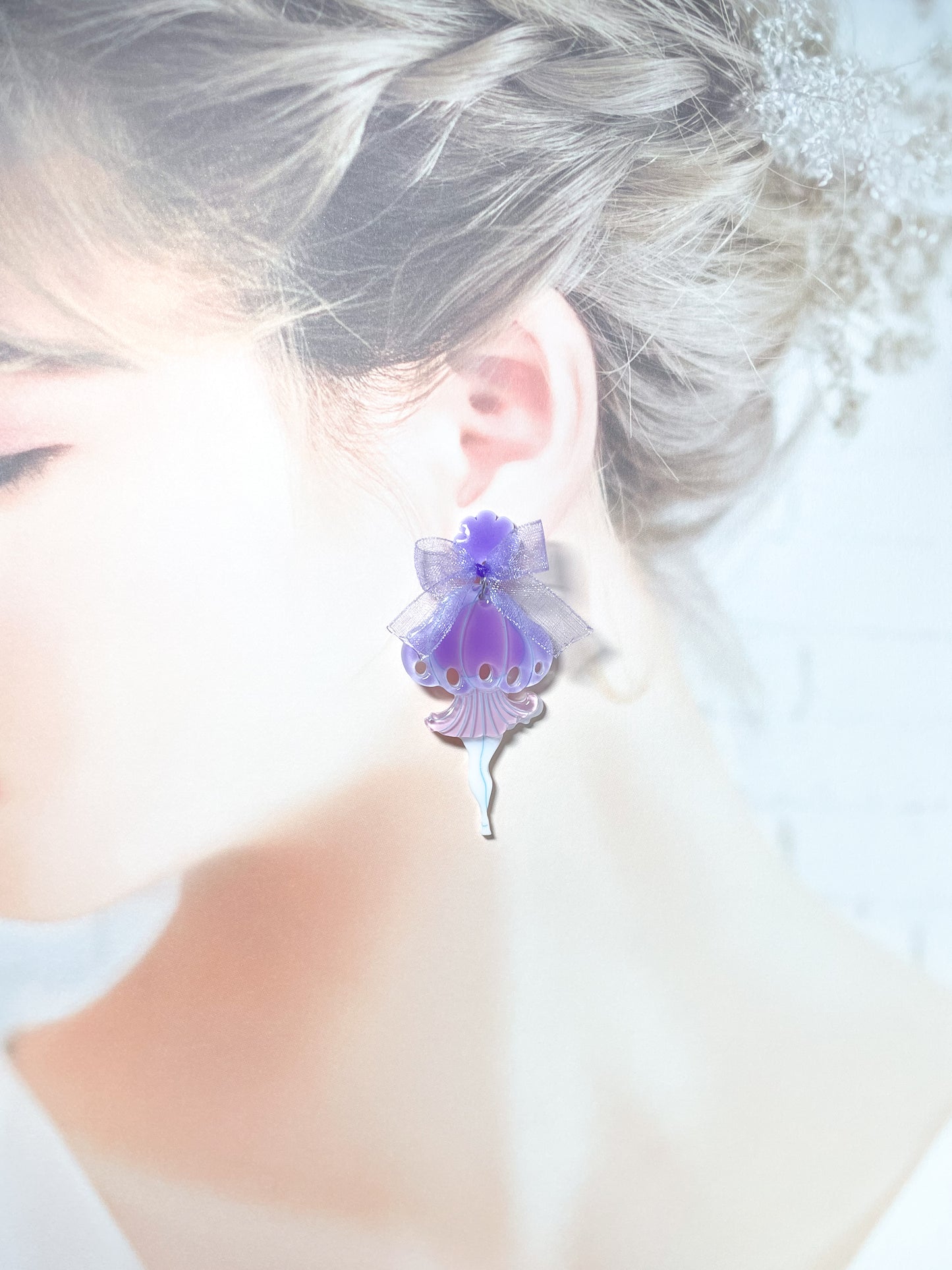 Jellyfish Fairy Earrings (Purple ribbon)