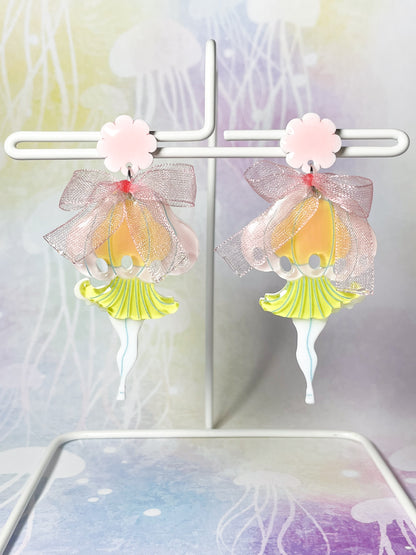 Jellyfish Fairy Earrings (Pink ribbon)