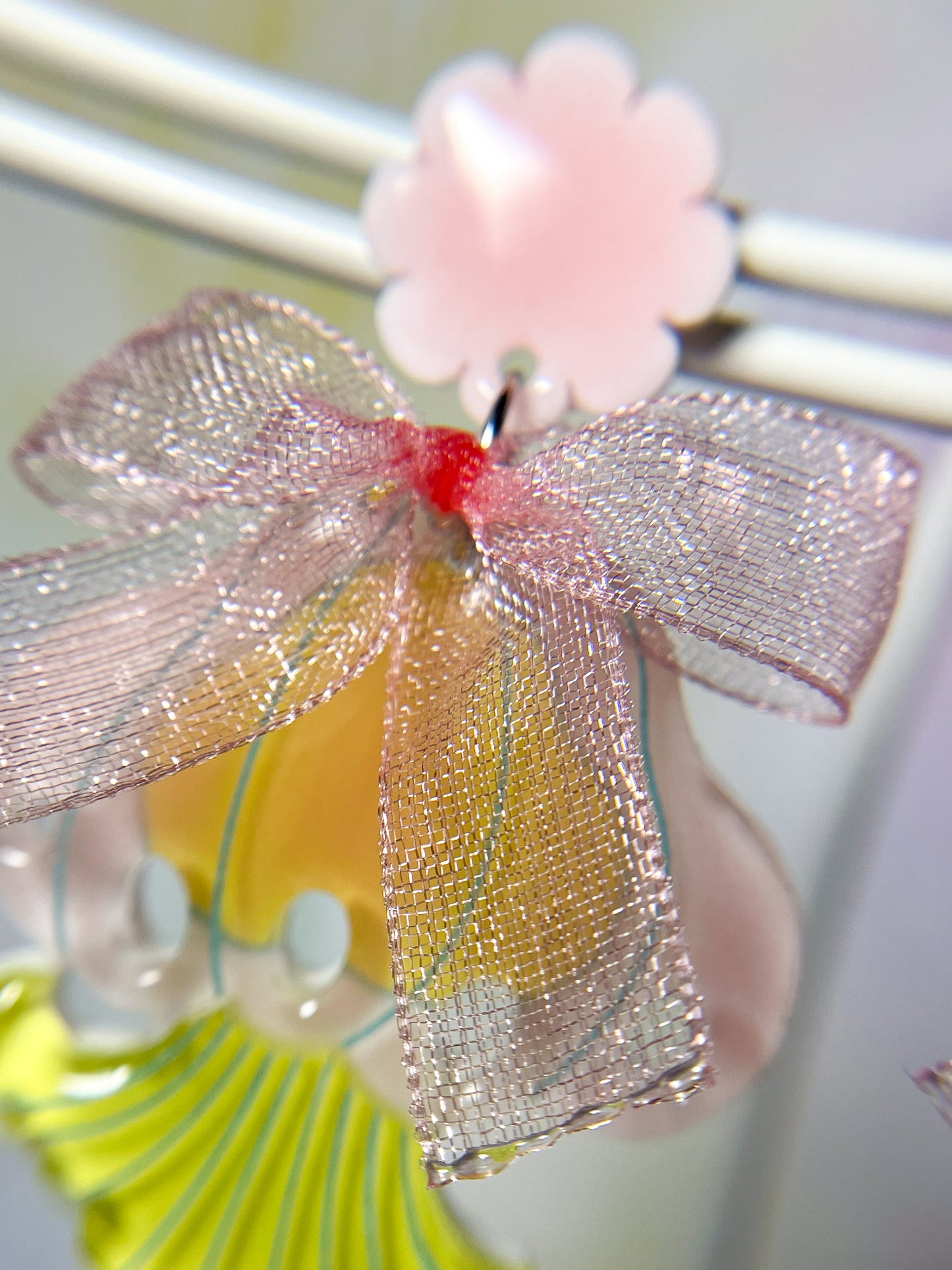 Jellyfish Fairy Earrings (Pink ribbon)