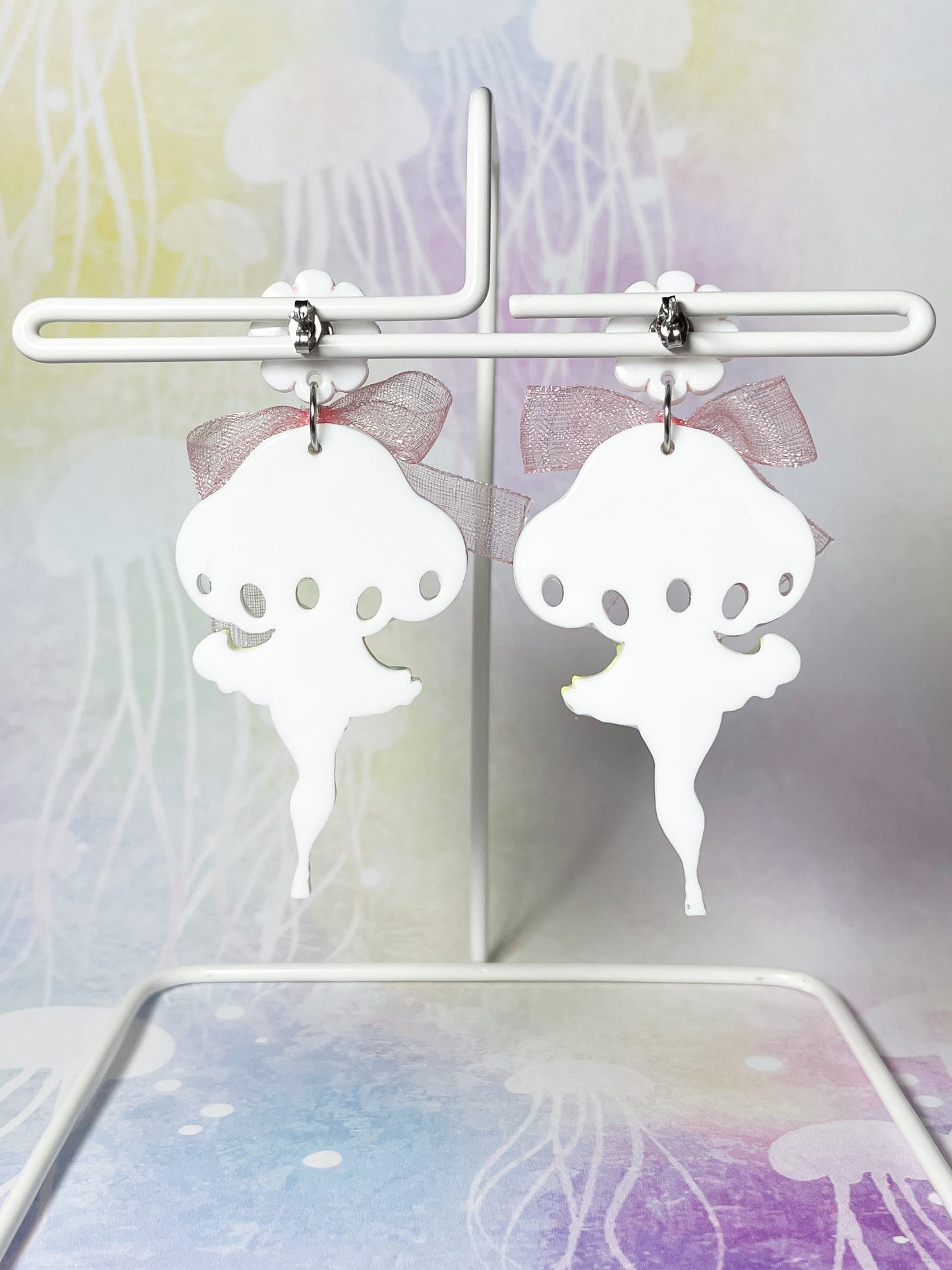 Jellyfish Fairy Earrings (Pink ribbon)