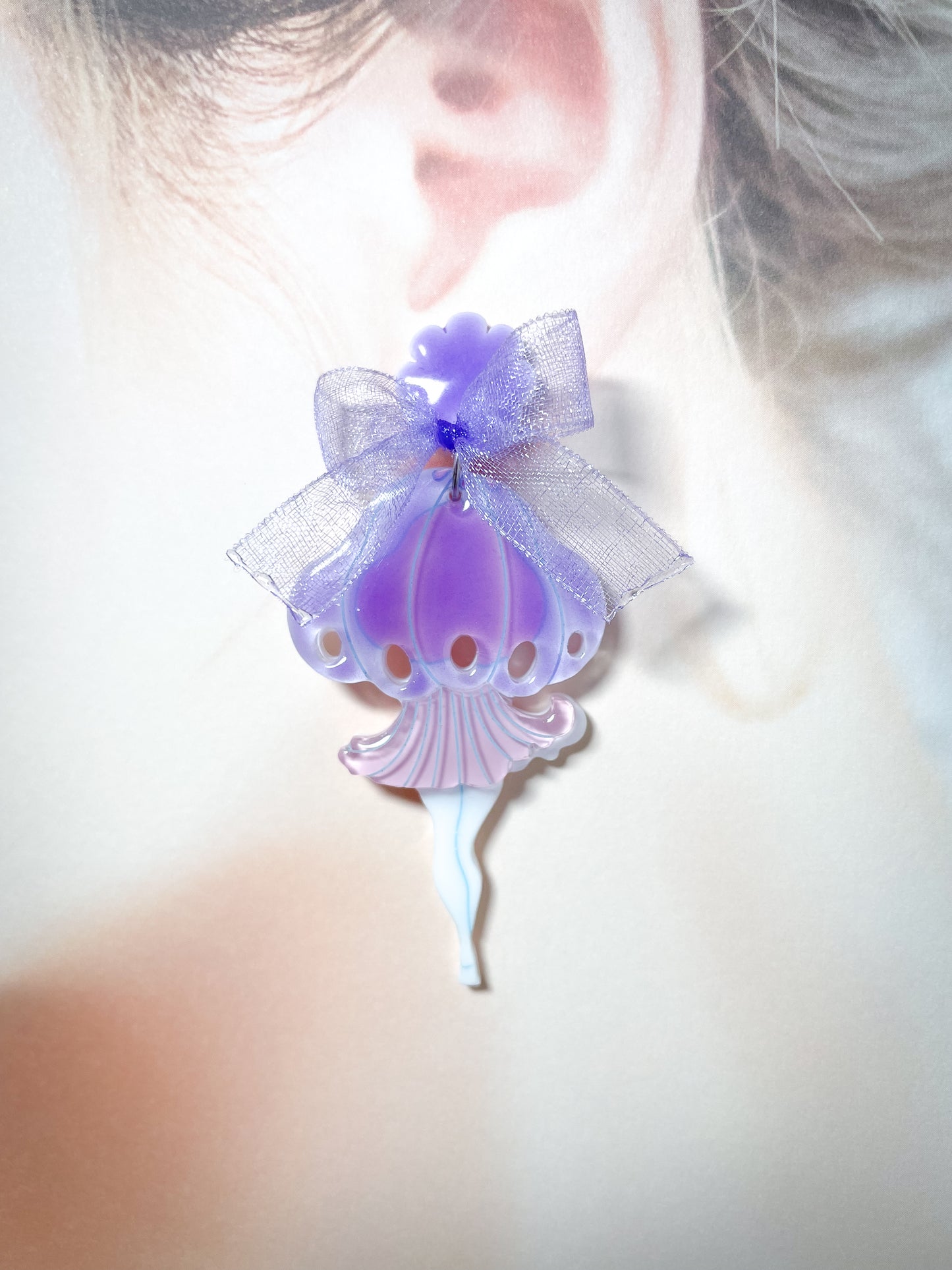 Jellyfish Fairy Earrings (Purple ribbon)