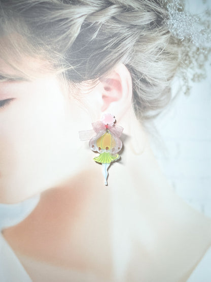 Jellyfish Fairy Earrings (Pink ribbon)