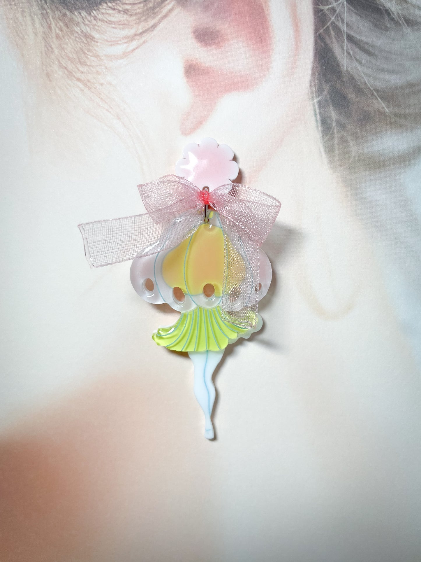 Jellyfish Fairy Earrings (Pink ribbon)