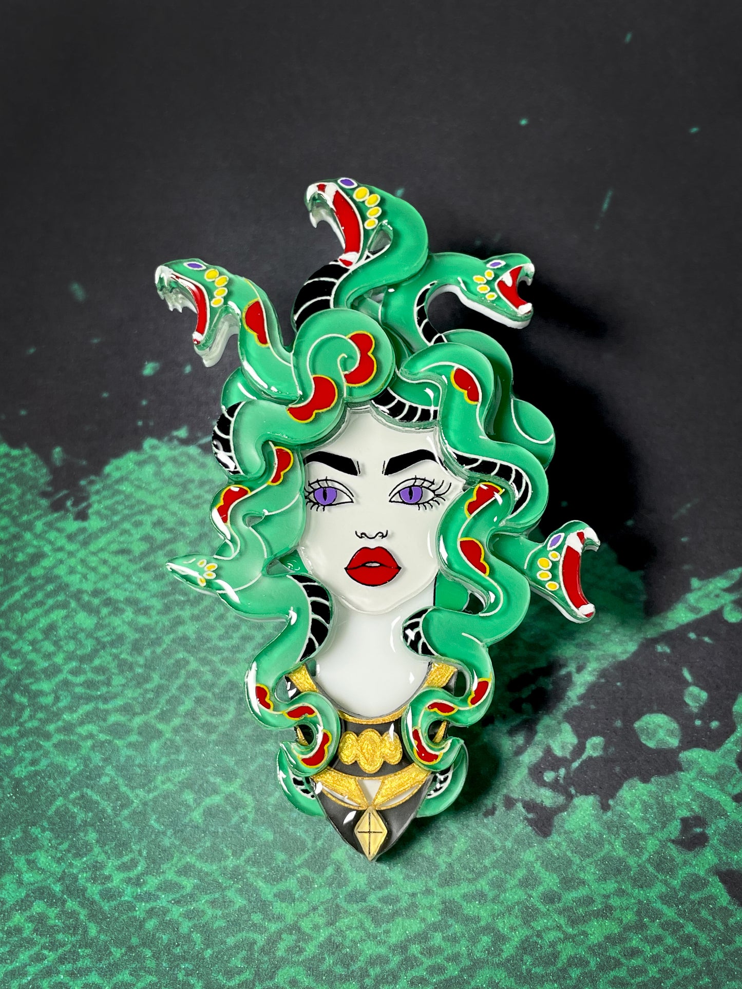 Medusa Brooch (Green Snakes)