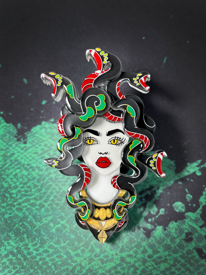 Medusa Brooch (Black Snakes)