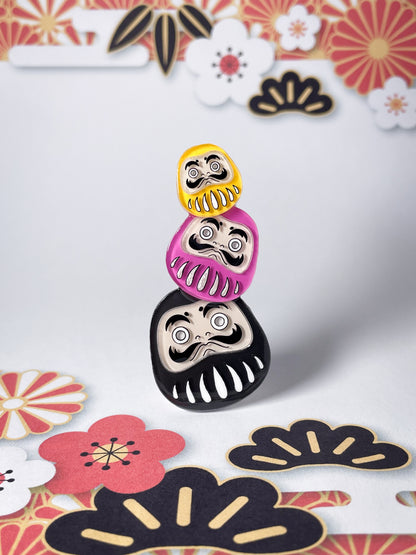 Daruma Brooch (Yellow-Pink-Black)