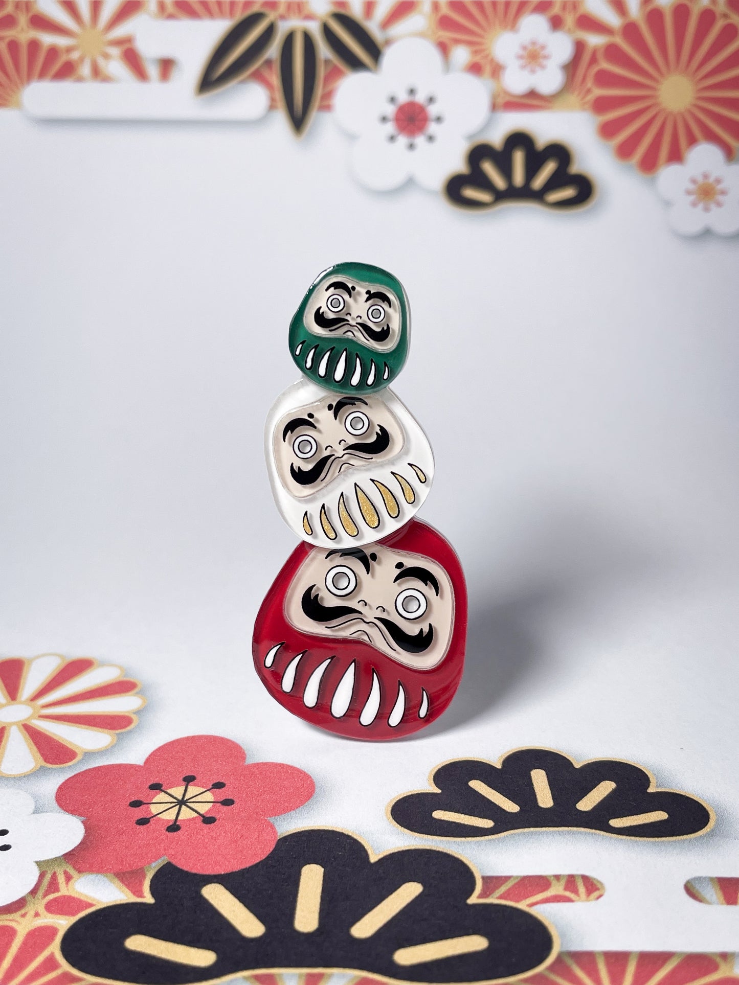 Daruma Brooch (Green-White- Red)