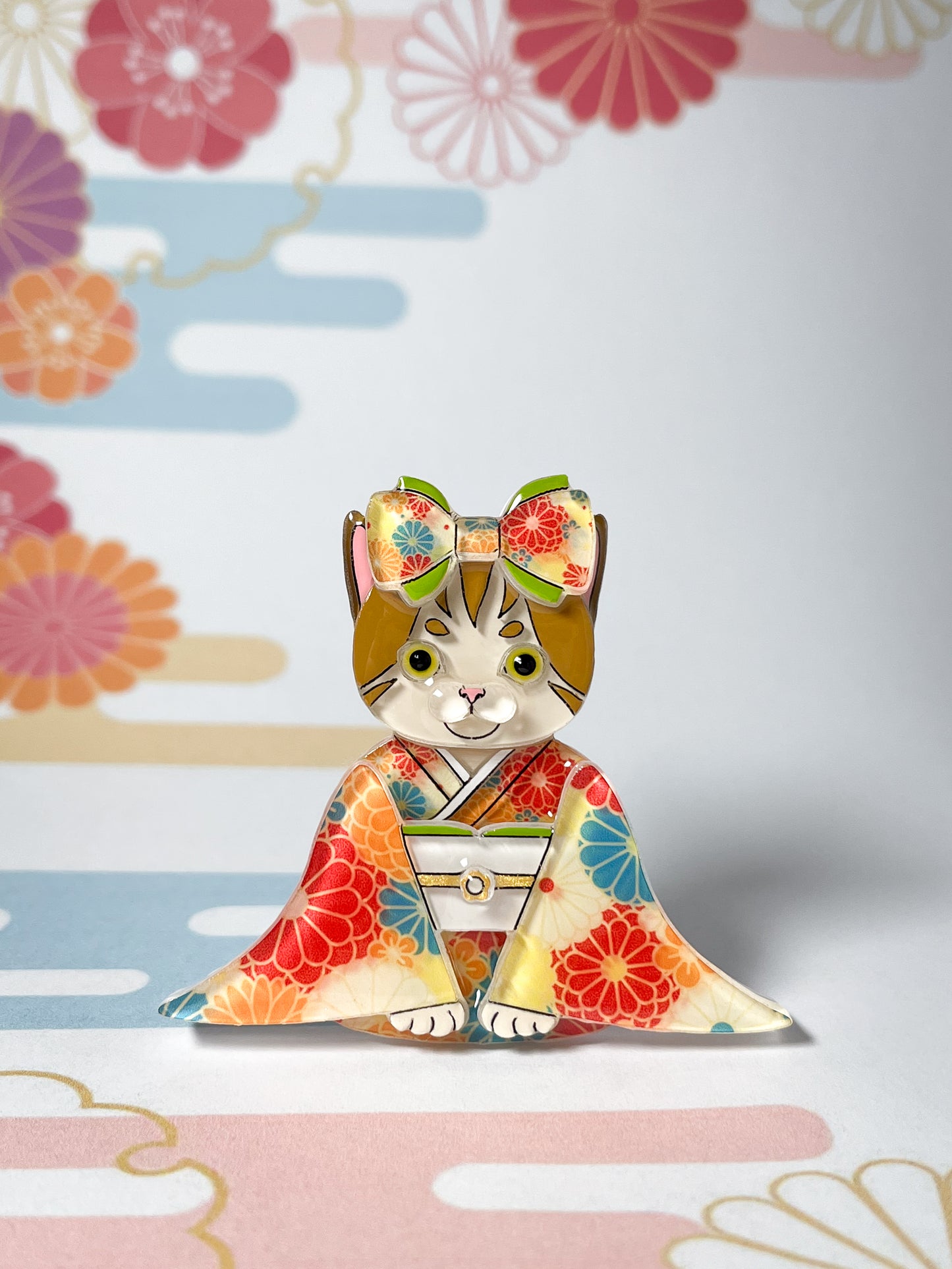 Kimono Cat Brooch (Orange Kimono)