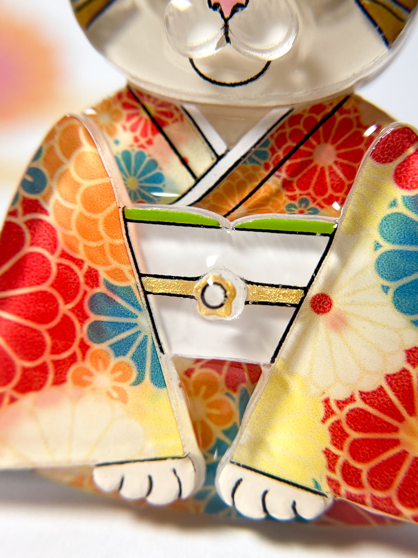 Kimono Cat Brooch (Orange Kimono)