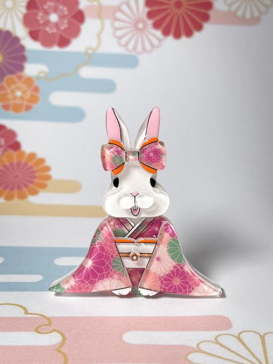 Kimono Rabbit Brooch (Pink Kimono)