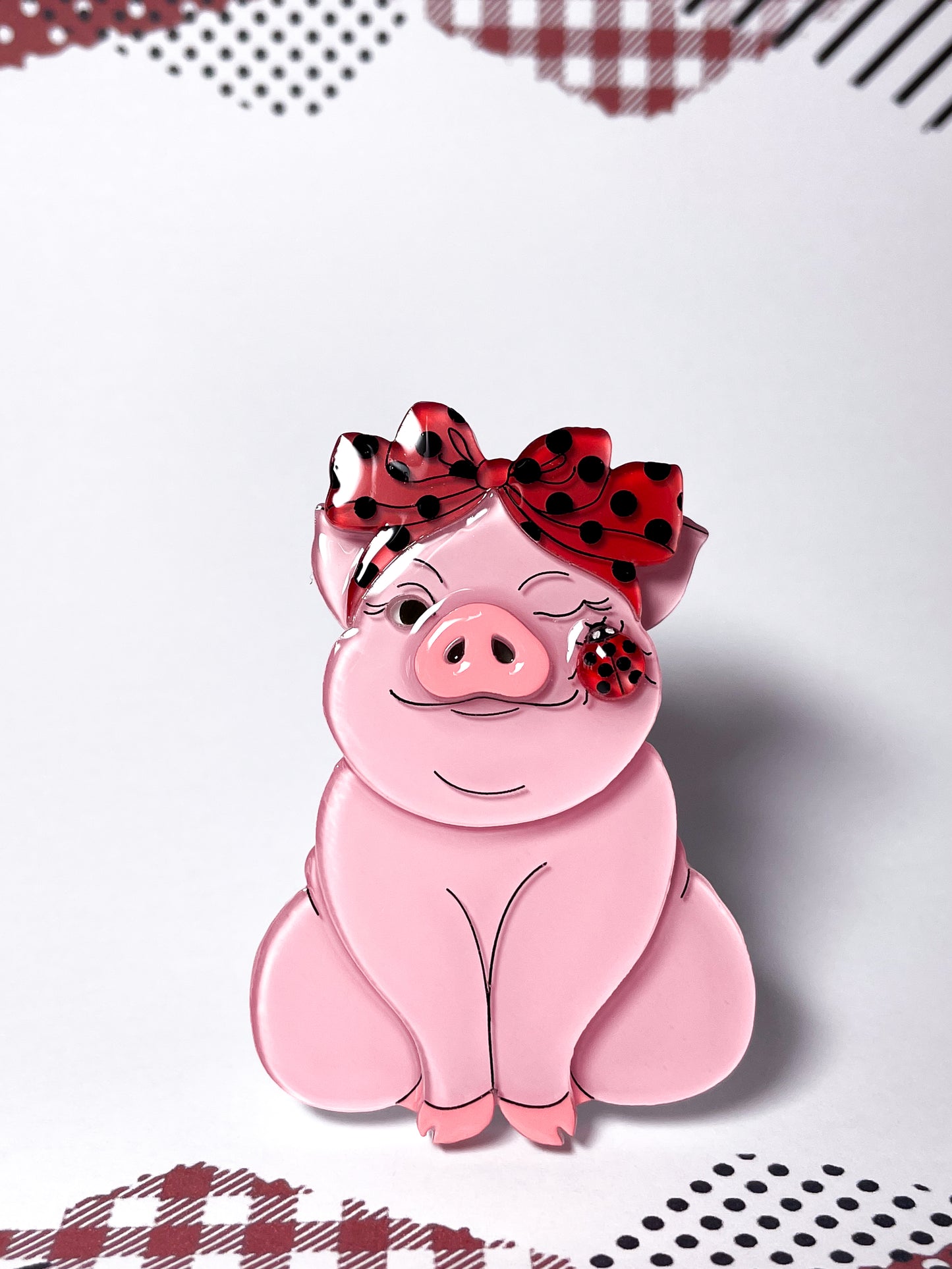 Pretty Piglet with Friendly Ladybug Brooch