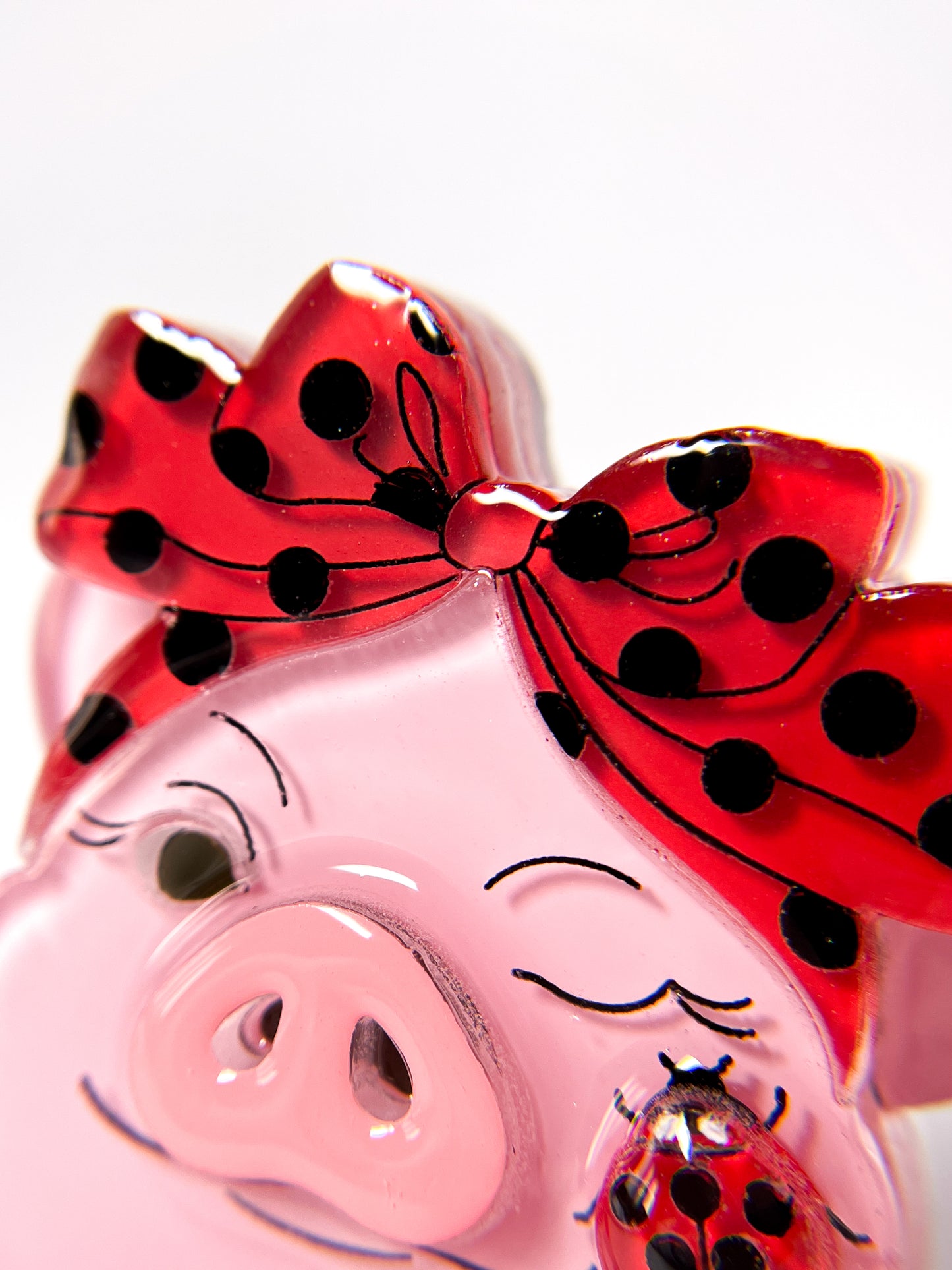 Pretty Piglet with Friendly Ladybug Brooch