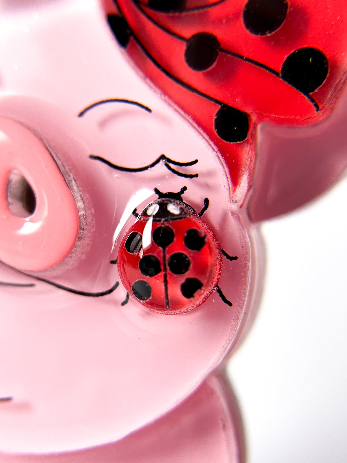 Pretty Piglet with Friendly Ladybug Brooch