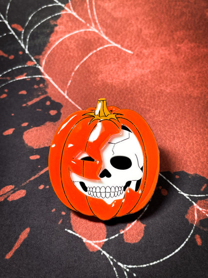 Jack-o'-Lantern Skull Brooch