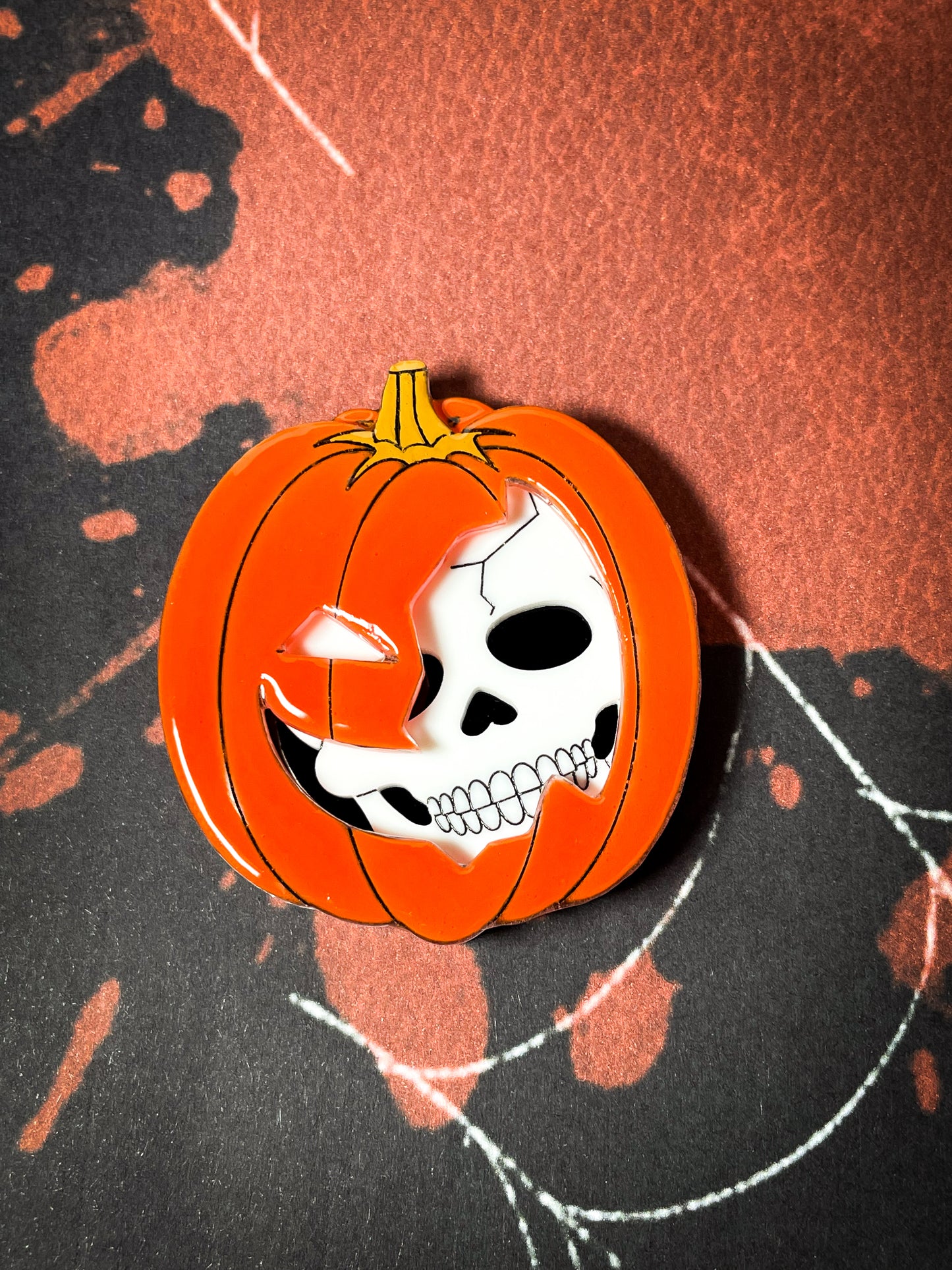 Jack-o'-Lantern Skull Brooch