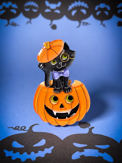 Black Cat Jack-o'-Lantern Brooch