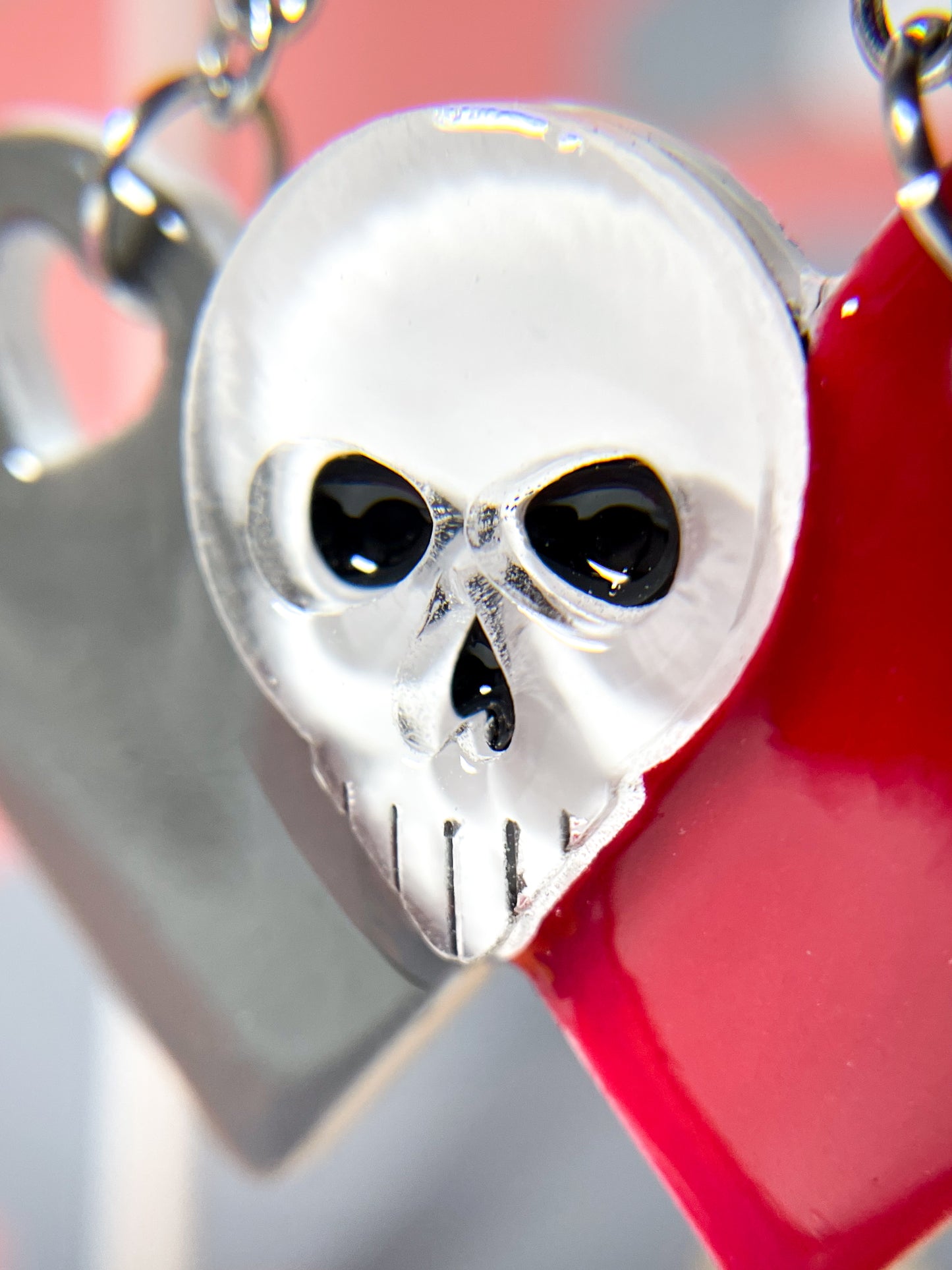 Sweet Skull Heart Earrings (Red & Gray)