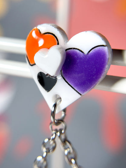 Sweet Skull Heart Earrings (Orange & Purple)