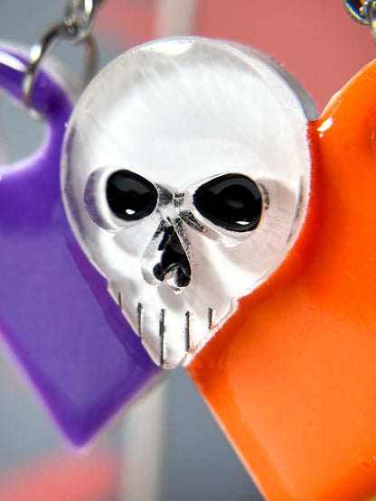 Sweet Skull Heart Earrings (Orange & Purple)