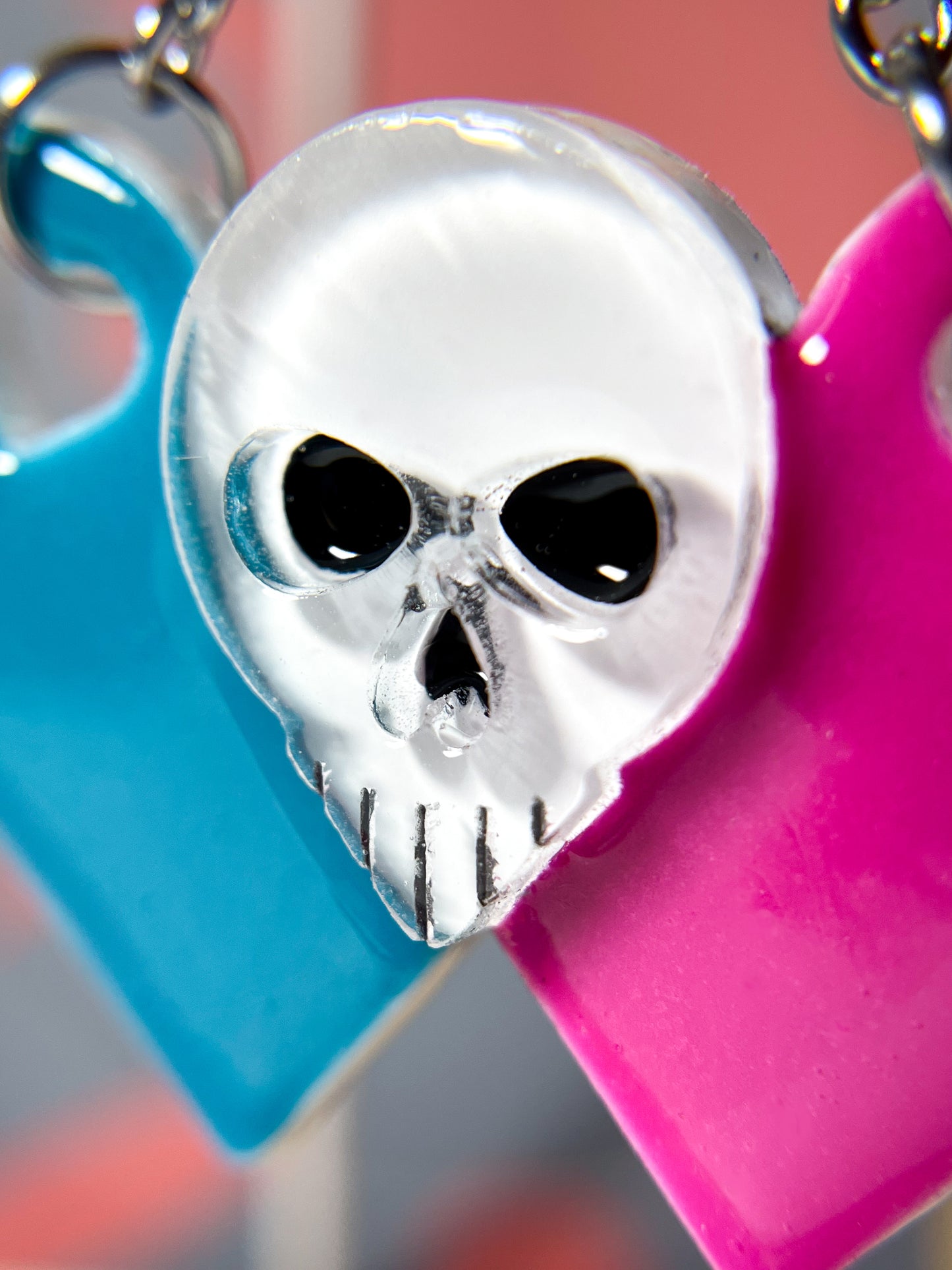 Sweet Skull Heart Earrings (Pink & Blue)