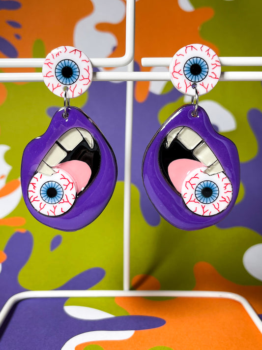 Eating Eyeball Earrings (Purple Lip)