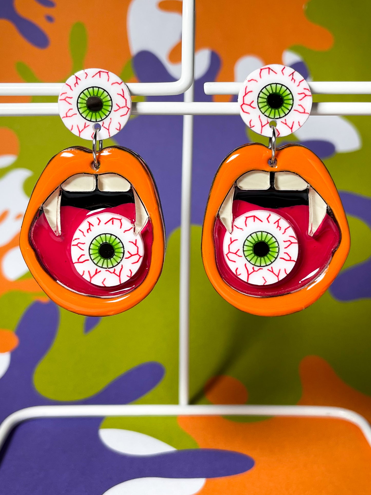 Eating Eyeball Earrings (Orange Lip)