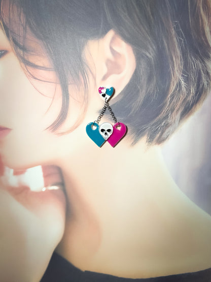 Sweet Skull Heart Earrings (Pink & Blue)