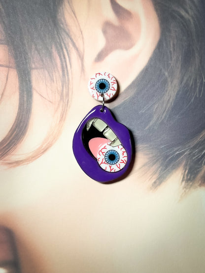 Eating Eyeball Earrings (Purple Lip)