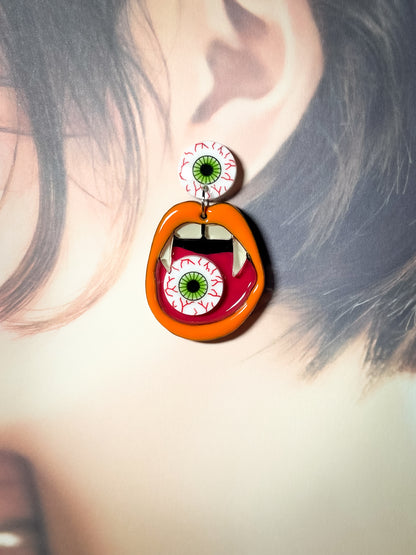 Eating Eyeball Earrings (Orange Lip)