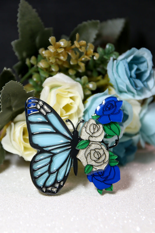 Stained glass butterfly brooch  (Blue)