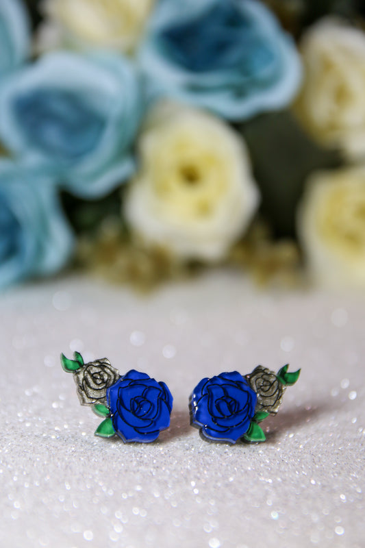 [limited edition] Stained glass rose stud earrings (Blue)