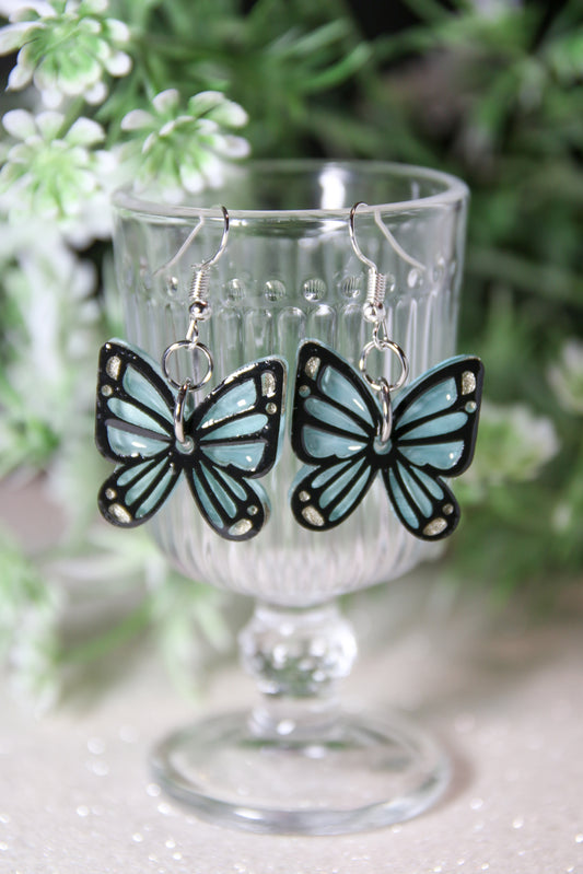[Limited edition] Stained glass butterfly drop earrings (Blue)