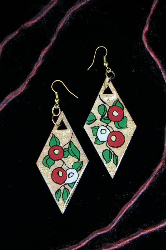 Wood earrings - Camellia flowers