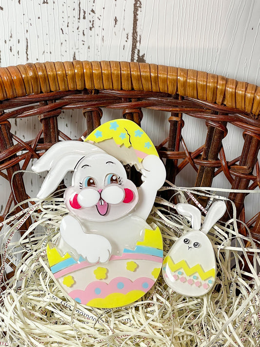 Happy easter egg bunny family (4 pieces)   White & Blue