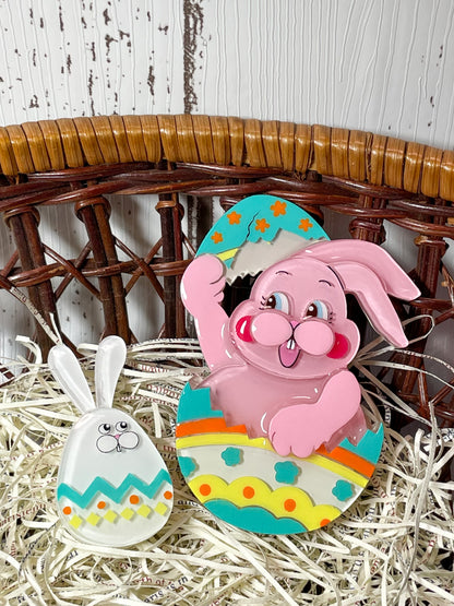 Happy easter egg bunny family (4 pieces)   White & Pink