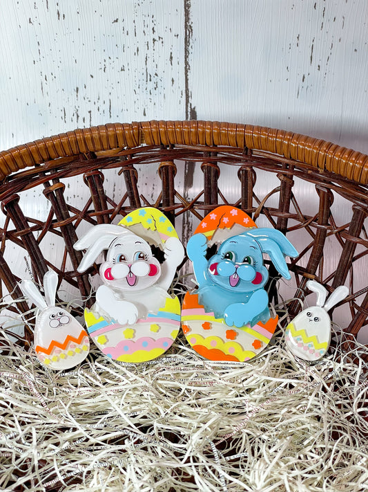 Happy easter egg bunny family (4 pieces)   White & Blue