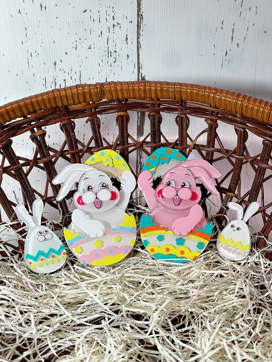Happy easter egg bunny family (4 pieces)   White & Pink