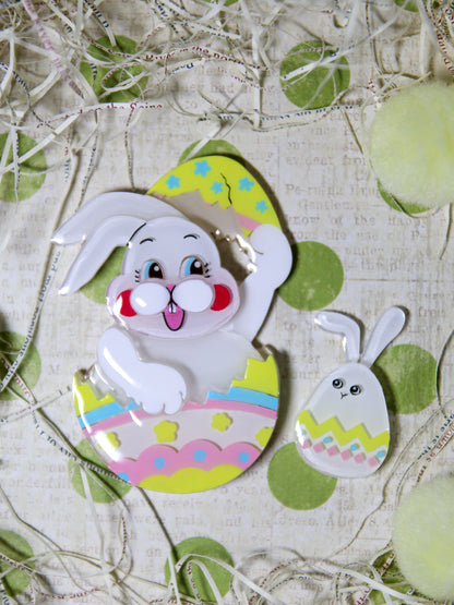 Happy easter egg bunny family (4 pieces)   White & Blue